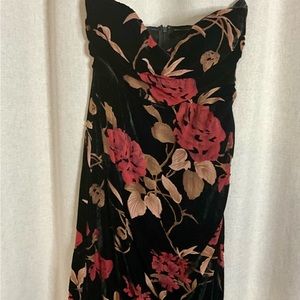 Lulus Black Floral Velvet Strapless Dress